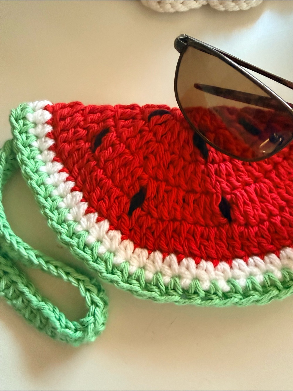 Handmade Crochet Watermelon Sunglasses Case & Wristlet Pouch - Picture 5 of 6